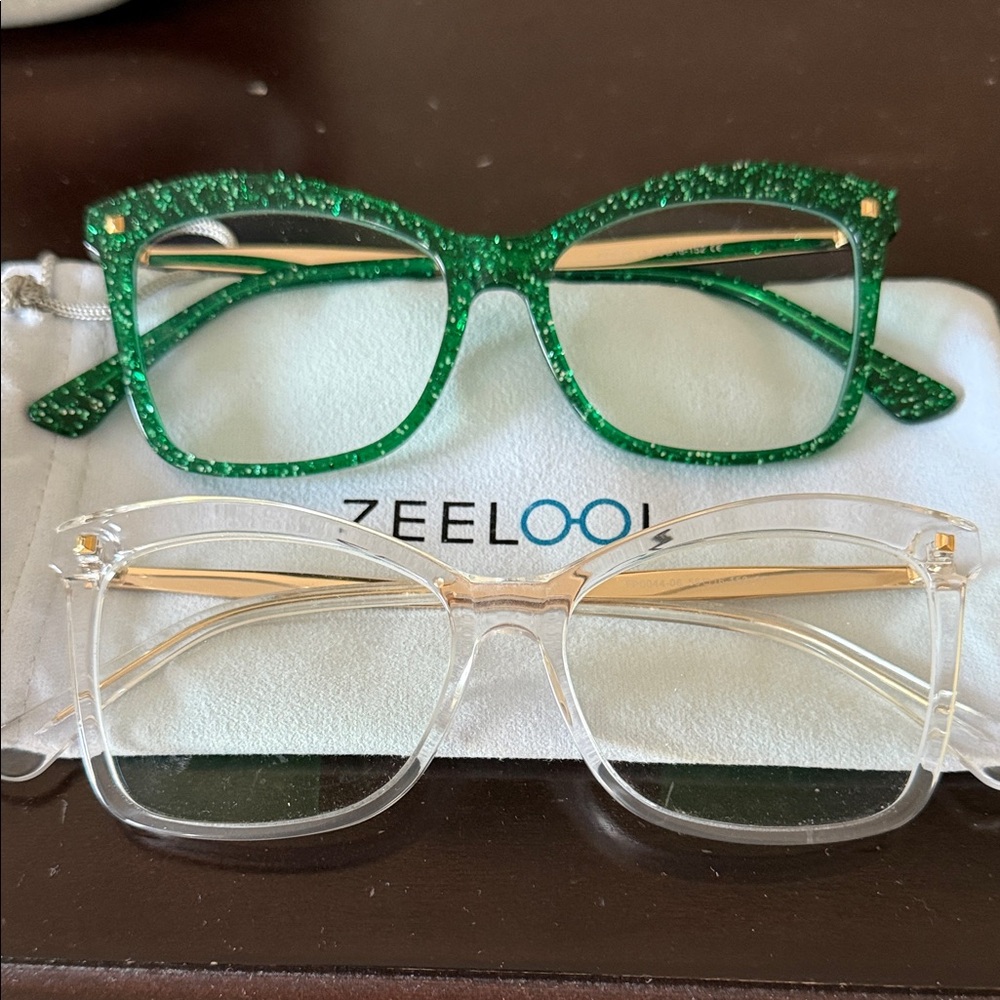 Woman’s blue light glasses bungle - Clear and Green Glitter Set